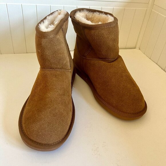 NWOB Minnetonka Brown Shearling Line Suede Ankle Boots size 7 - Picture 1 of 7